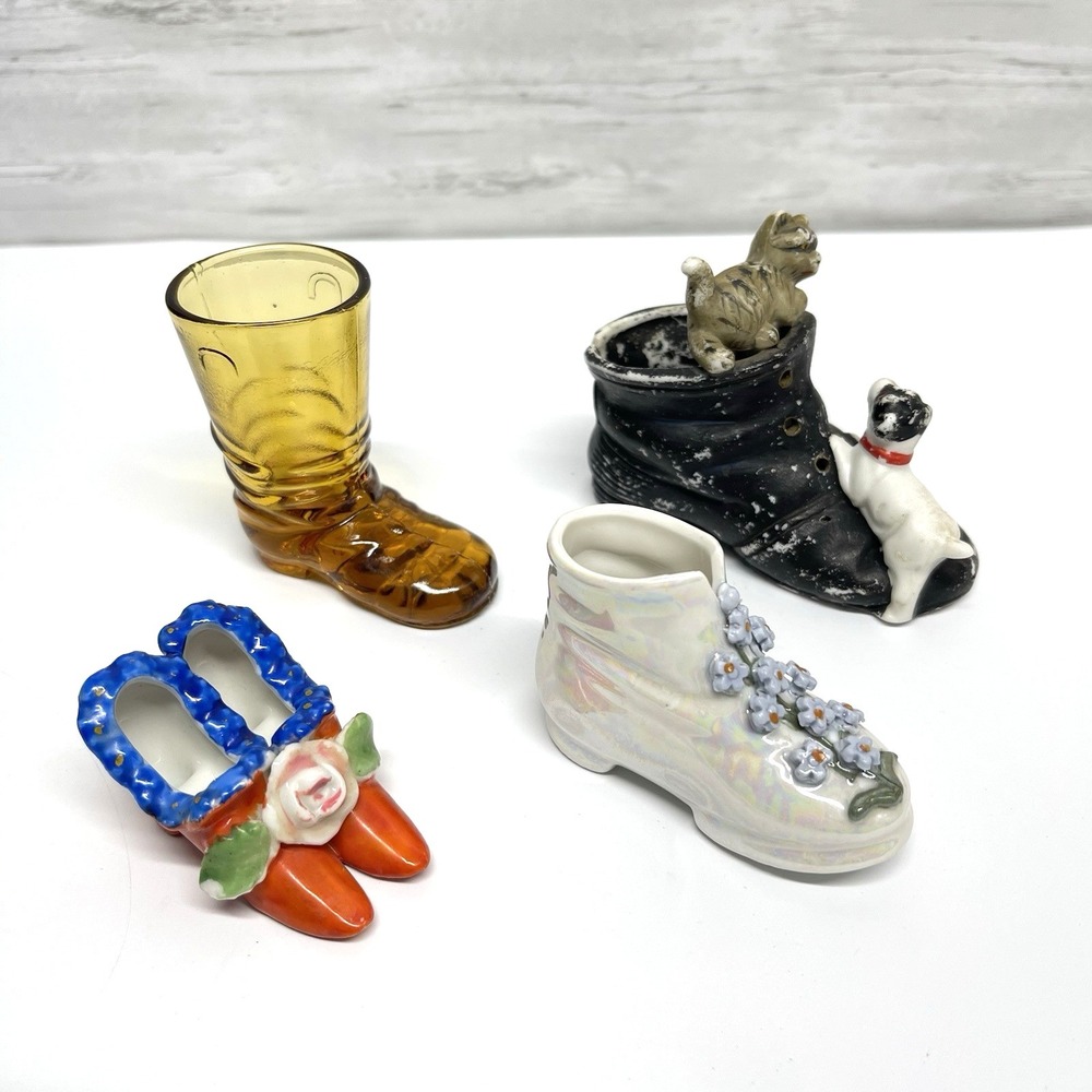 Vintage Miniature‎ Shoe Collection Porcelain & Glass Decorative Lot of 4